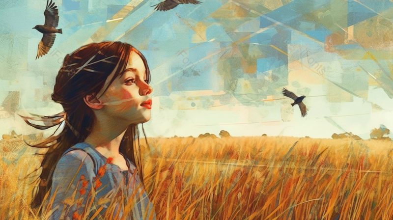 小女孩夏天玩耍风景插画背景,插画/手绘图,插画/手绘图库,插画/手绘图下载,插画/手绘